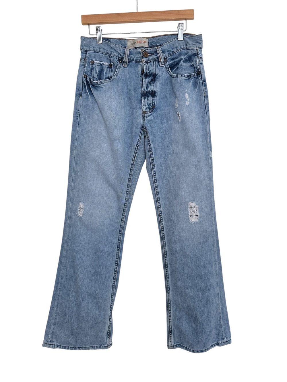 OLD NAVY Boot-Cut Jeans Men’s Distressed Light Wash Y2K 30x32 100%‎ Rigid Cotton
